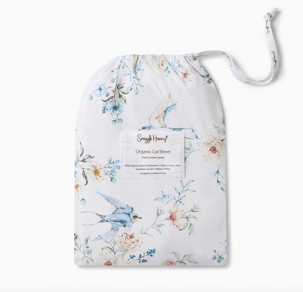 Sweet Swallows Organic Fitted Cot Sheet - Snuggle Hunny