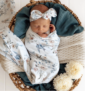Sweet Swallows Organic Jersey Wrap & Topknot Set - Snuggle Hunny