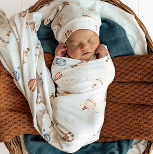 Up & Away Organic Jersey Wrap & Beanie Set - Snuggle Hunny