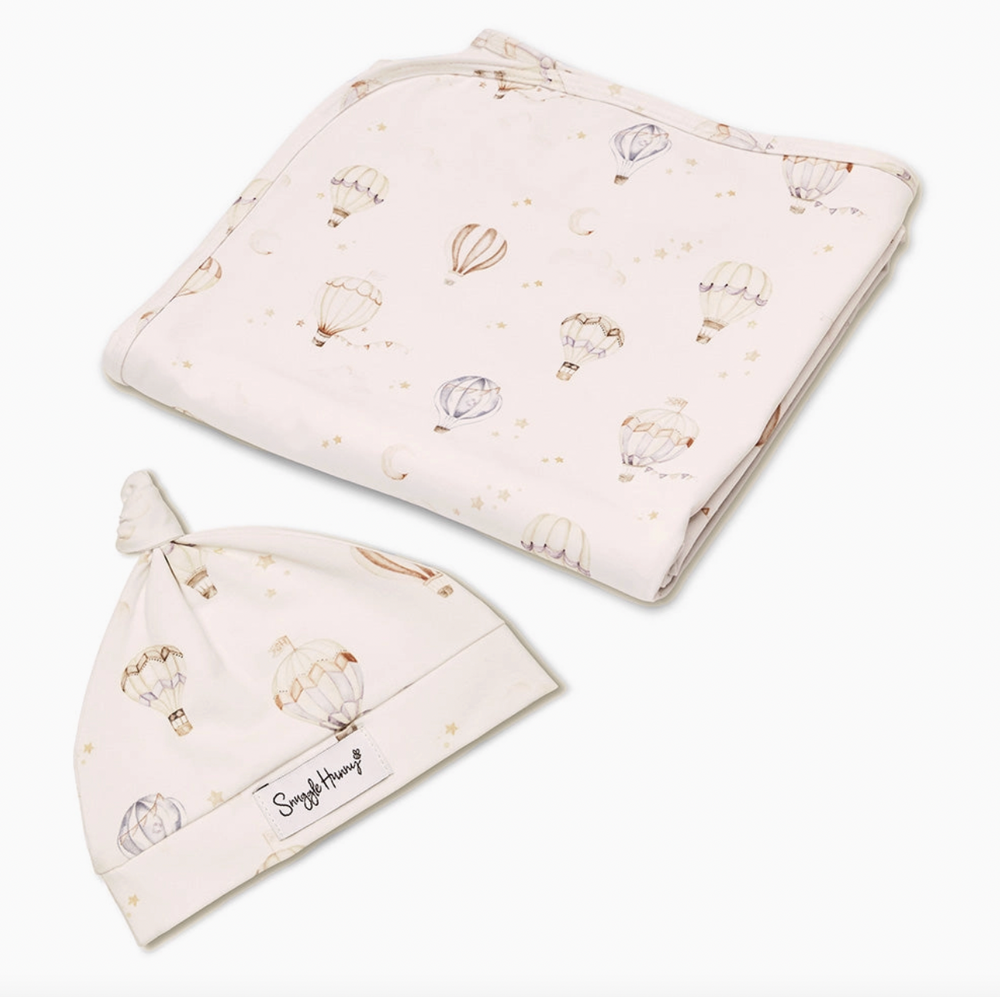 Up & Away Organic Jersey Wrap & Beanie Set - Snuggle Hunny