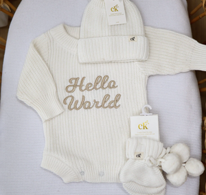 Hello World Knit Romper Milk - Confetti Kidz