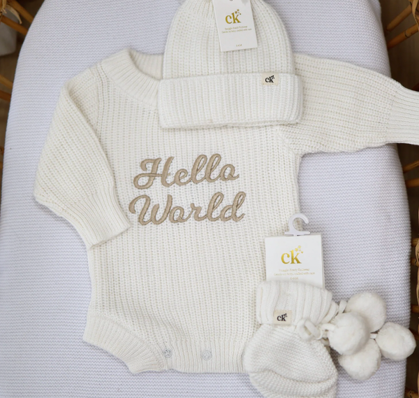 Hello World Knit Romper Milk - Confetti Kidz