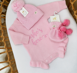 She's Here Knit Romper Pink - Confetti Kidz