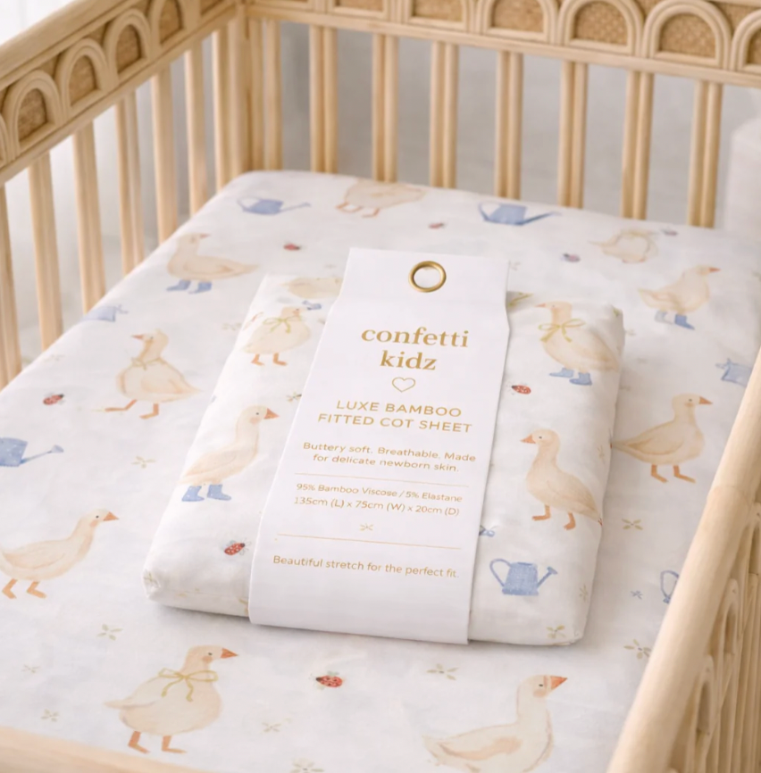 Country Goose | Fitted Bamboo Cot Sheet - Confetti Kidz
