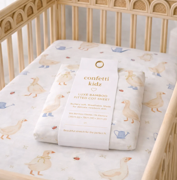 Country Goose | Fitted Bamboo Cot Sheet - Confetti Kidz
