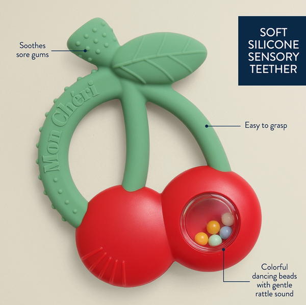 Bitzy Shake - Silicone Teether with Rattle - Cherries - Itzy Ritzy