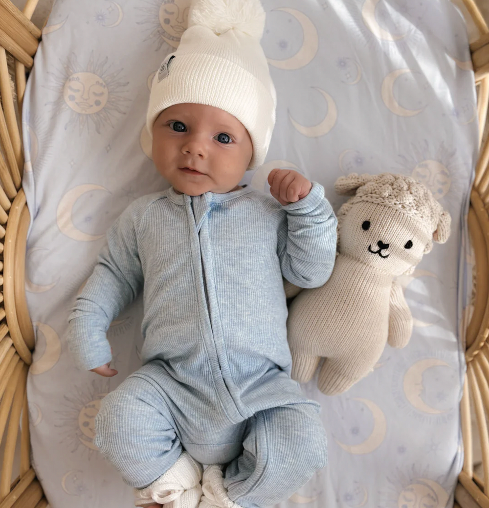 Zip Romper | Blue Marle Rib (NO FRILL) - Little and Fern - DISCOUNTED