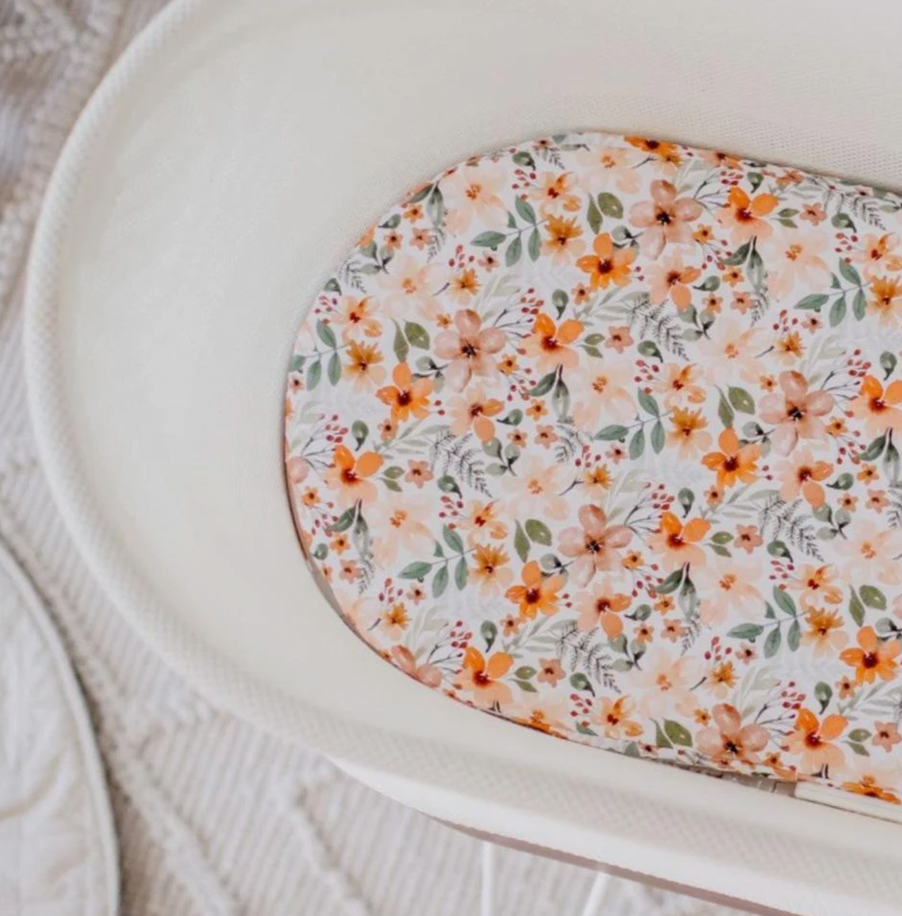 Small Oval/Moses/Snoo Fitted Waterproof Sheet | Bloom - Bambella Designs