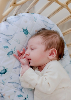 Small Oval/Moses/Snoo Fitted Waterproof Sheet | Turtle Bay - Bambella Designs