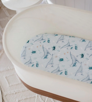 Small Oval/Moses/Snoo Fitted Waterproof Sheet | Turtle Bay - Bambella Designs