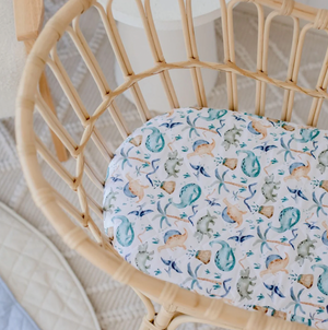 Small Oval/Moses/Snoo Fitted Waterproof Sheet | Wild Dinosaurs - Bambella Designs