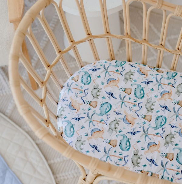 Small Oval/Moses/Snoo Fitted Waterproof Sheet | Wild Dinosaurs - Bambella Designs