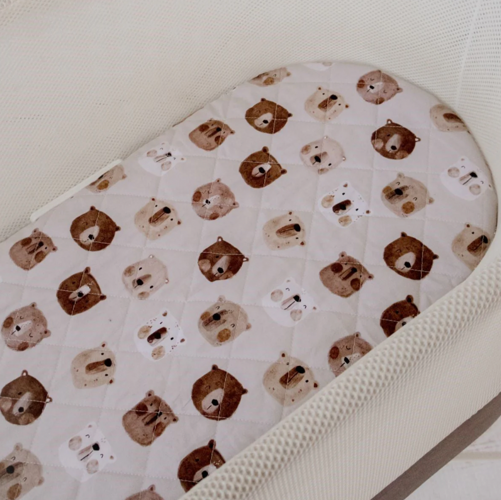 Small Oval/Moses/Snoo Fitted Waterproof Sheet | Bear in There - Bambella Designs