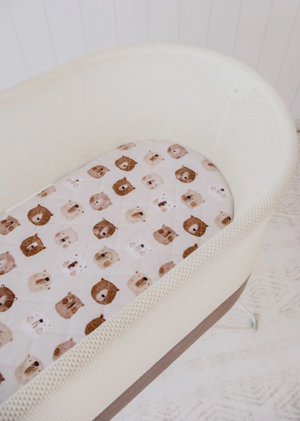 Small Oval/Moses/Snoo Fitted Waterproof Sheet | Bear in There - Bambella Designs