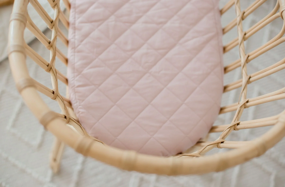 Small Oval/Moses/Snoo Fitted Waterproof Sheet | Lullaby Pink - Bambella Designs