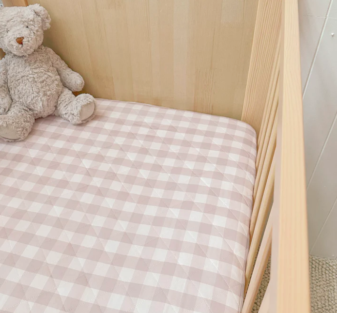Waterproof Cot Sheet & Mattress Protector | Blush Gingham - Bambella Designs