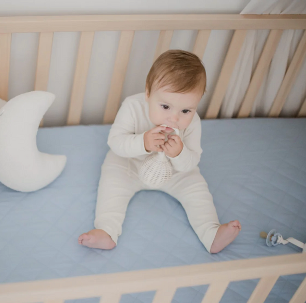 Waterproof Cot Sheet & Mattress Protector - Dusty Blue - Bambella Designs