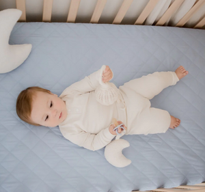 Waterproof Cot Sheet & Mattress Protector - Dusty Blue - Bambella Designs