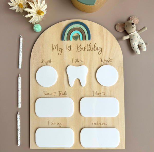 My 1st Birthday Board - Blue Rainbow - Luma Light