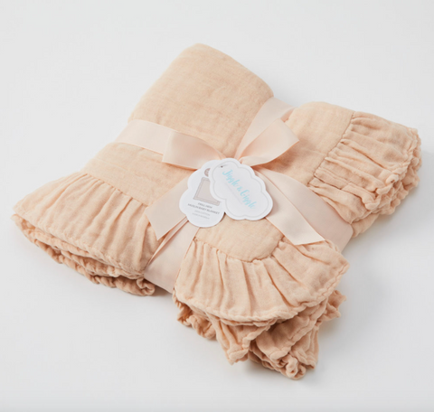 Frill Hem Muslin Baby Blanket - Pink Clay - Jiggle & Giggle