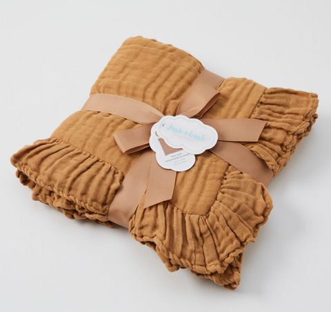 Frill Hem Muslin Baby Blanket - Biscuit - Jiggle & Giggle