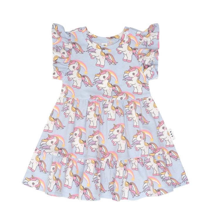 Rainbow Unicorn Tier Dress - Ice Water - Huxbaby DISCOUNTED