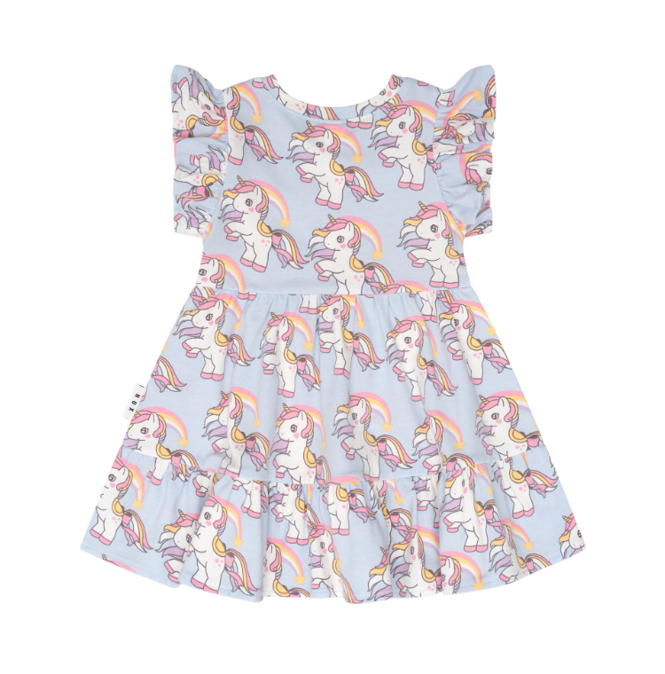 Rainbow Unicorn Tier Dress - Ice Water - Huxbaby DISCOUNTED