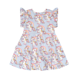Rainbow Unicorn Tier Dress - Ice Water - Huxbaby DISCOUNTED
