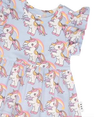 Rainbow Unicorn Tier Dress - Ice Water - Huxbaby DISCOUNTED