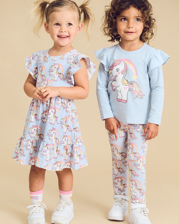 Rainbow Unicorn Tier Dress - Ice Water - Huxbaby DISCOUNTED