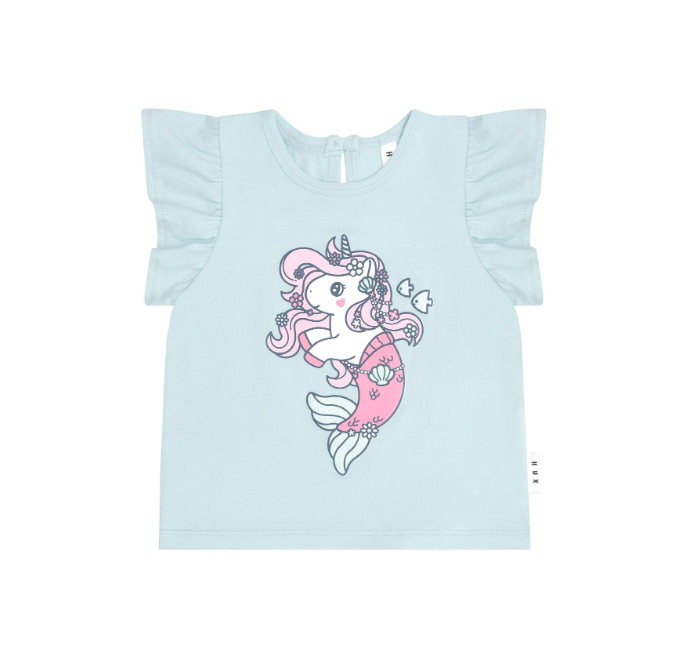 Mercorn Glitter Frill T-Shirt - Soft Aqua - Huxbaby DISCOUNTED
