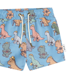 Construction Dino Swim Shorts - Bright Blue - Huxbaby DISCOUNTED