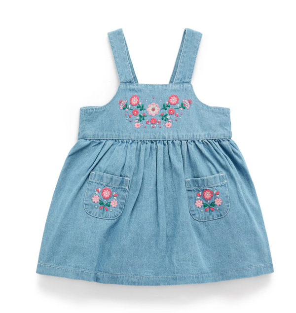 Embroidered Pinnie - Denim - Pure Baby