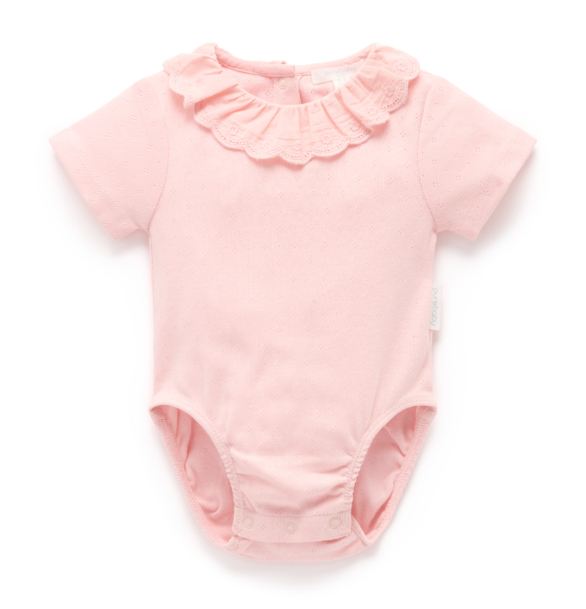 Pointelle Ruffle Bodysuit - Guava - Pure Baby