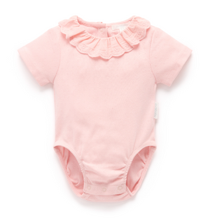 Pointelle Ruffle Bodysuit - Guava - Pure Baby