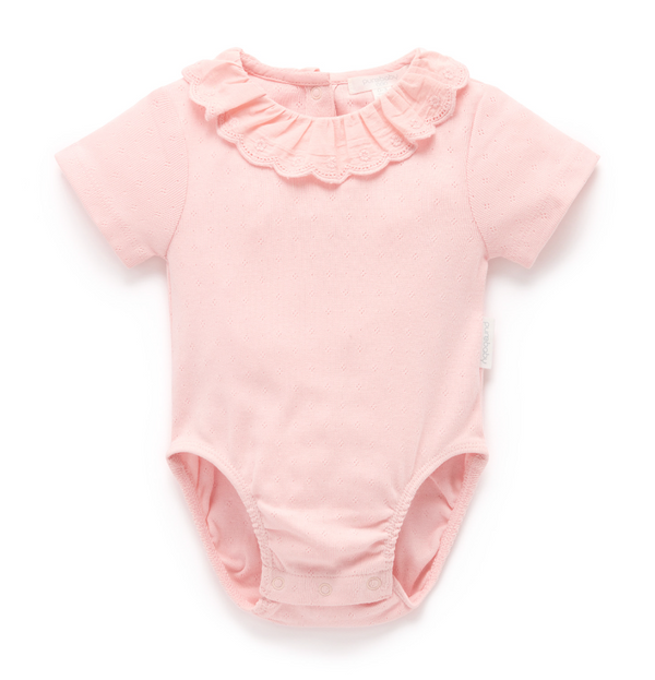 Pointelle Ruffle Bodysuit - Guava - Pure Baby