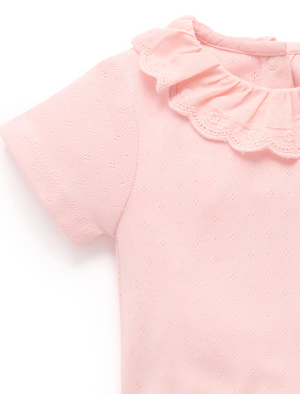 Pointelle Ruffle Bodysuit - Guava - Pure Baby