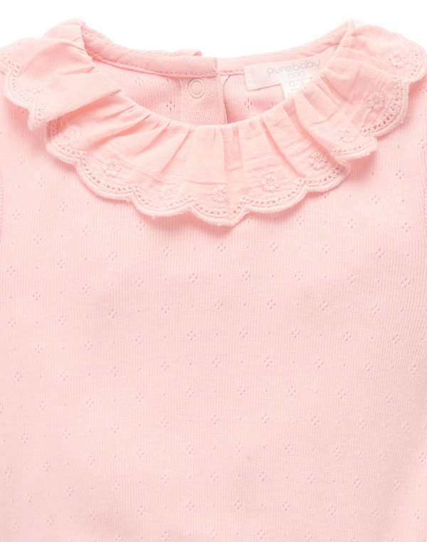 Pointelle Ruffle Bodysuit - Guava - Pure Baby