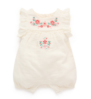 Embroidered Romper - Cloud - Pure Baby