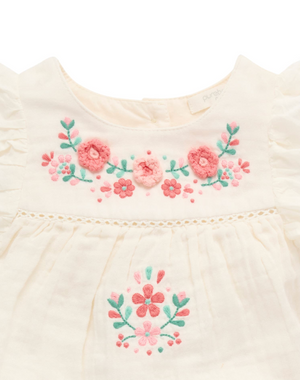 Embroidered Romper - Cloud - Pure Baby