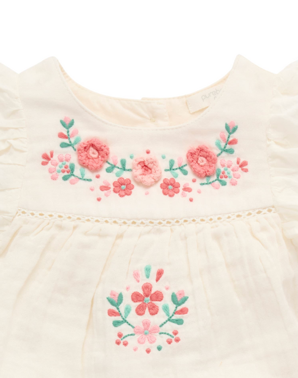 Embroidered Romper - Cloud - Pure Baby