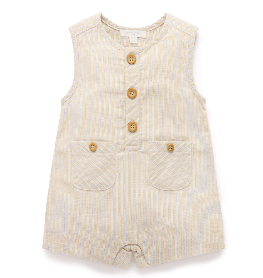 Linen Blend Romper - Taco Stripe - Pure Baby