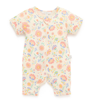 Short Sleeve Zip Growsuit - Desert Flowers - Pure Baby