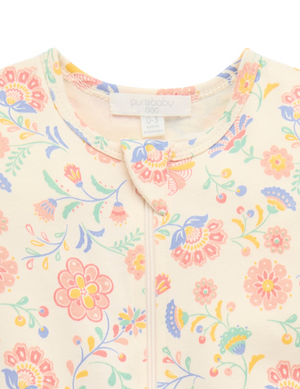 Short Sleeve Zip Growsuit - Desert Flowers - Pure Baby
