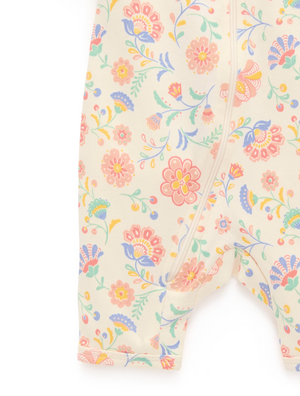 Short Sleeve Zip Growsuit - Desert Flowers - Pure Baby