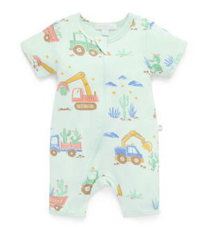 Short Sleeve Zip Growsuit - Desert Trucks - Pure Baby