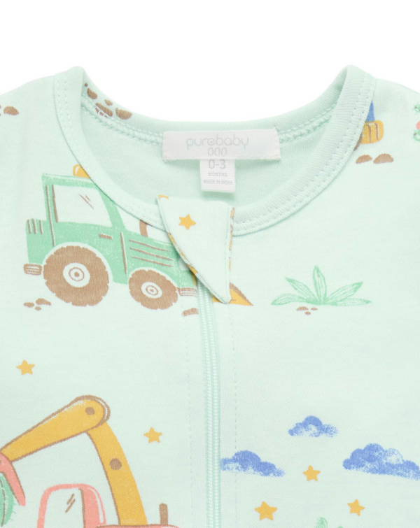 Short Sleeve Zip Growsuit - Desert Trucks - Pure Baby