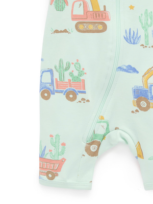 Short Sleeve Zip Growsuit - Desert Trucks - Pure Baby
