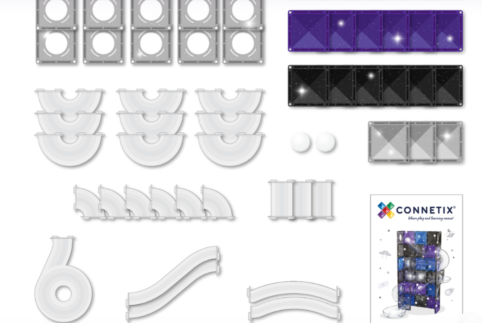 Ball Run Galaxy Pack 61 pc - Connetix Tiles