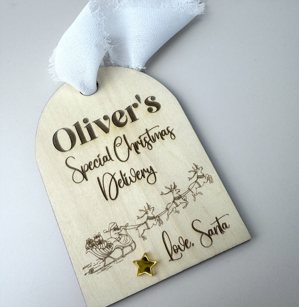 Custom Santa Sack Name Tag - Santa Sleigh - Luma Light
